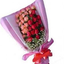 Elegant Red Pink Roses - 24 Stems Bouquet